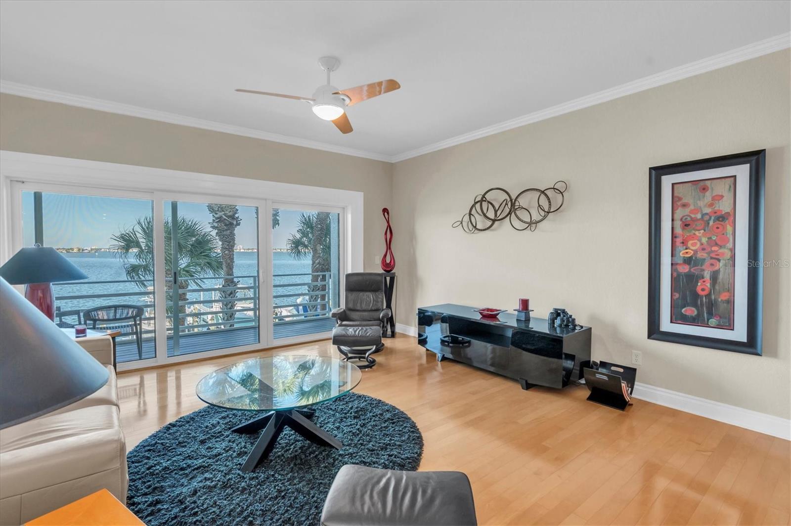 Living room with water view
