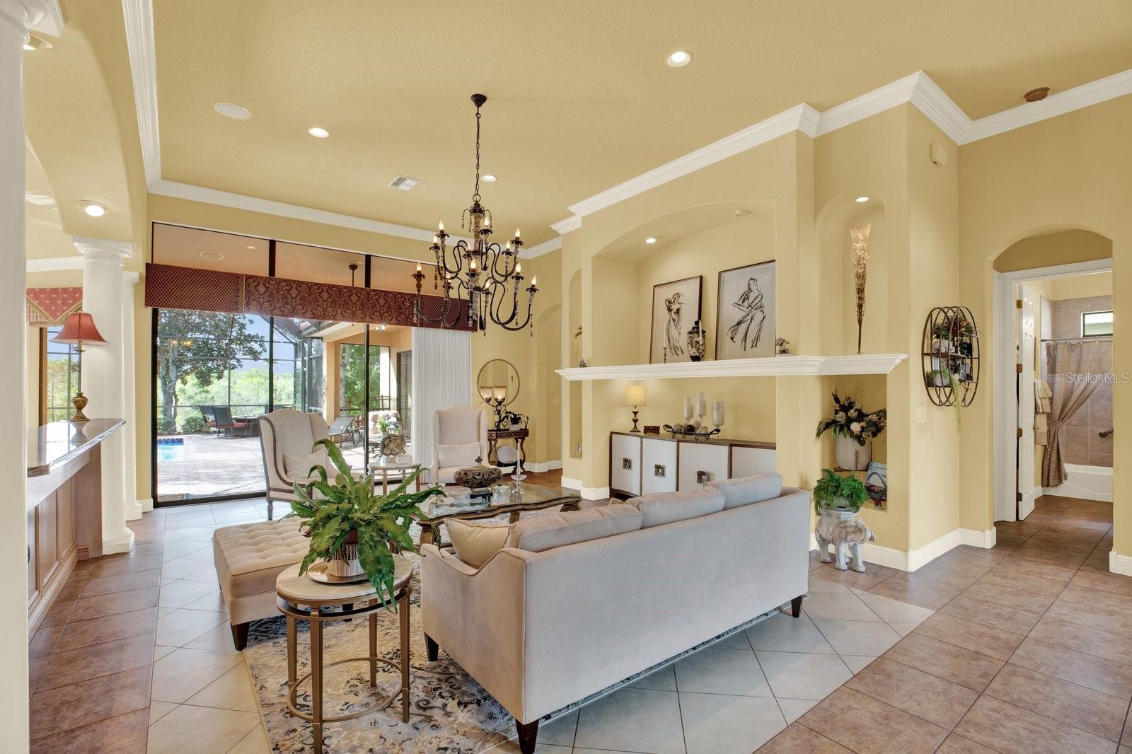 Expansive Living Room with upscale finishes