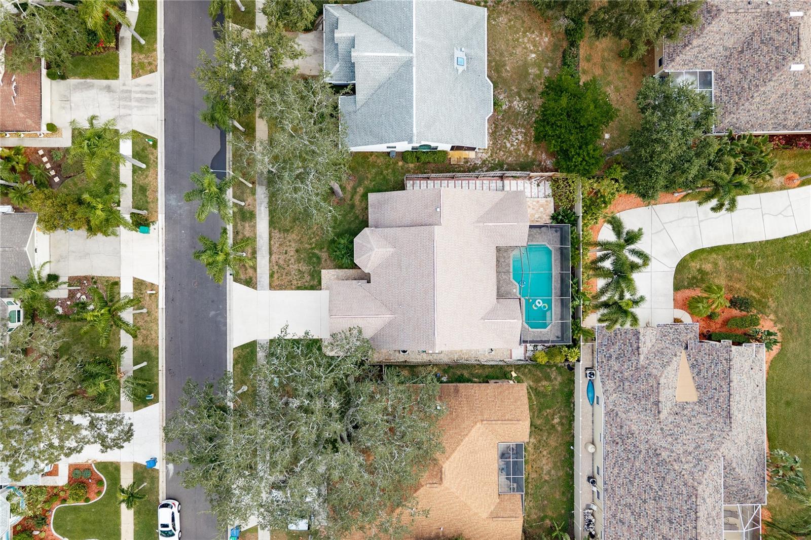 aerial view, newer roof well maintained property