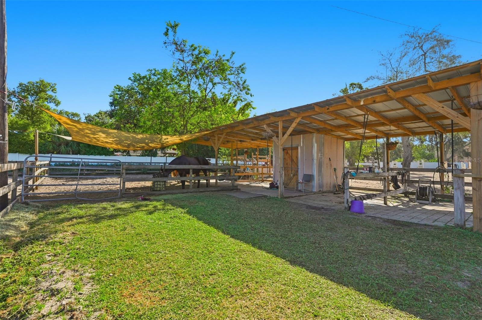 Feed building and bathroom.