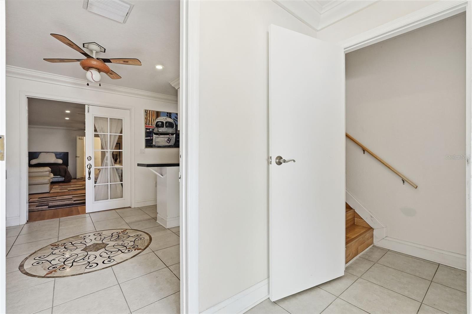 Stairs leading to the second floor of apartment.