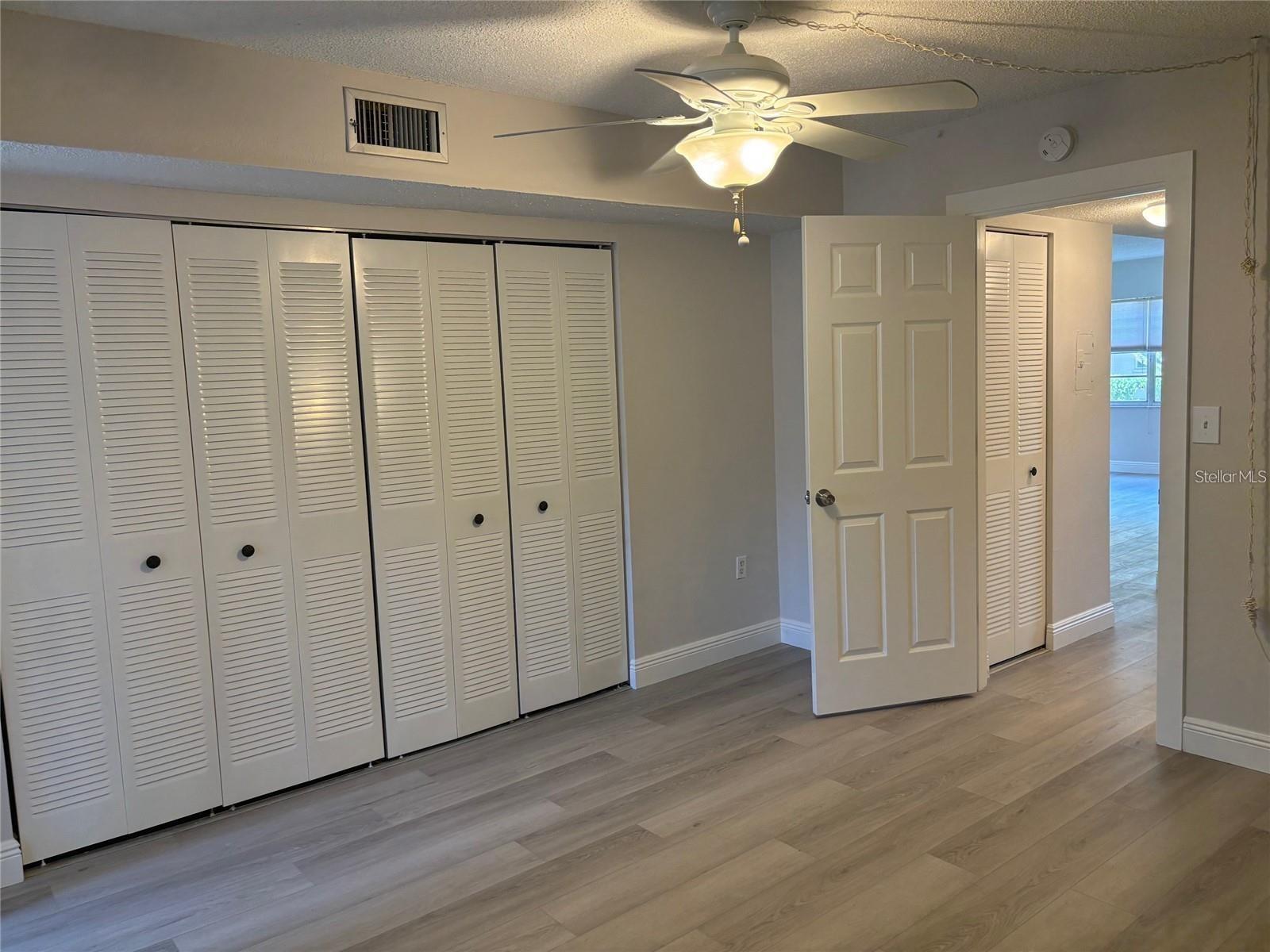 Large closets in primary bedroom/door leads to hallway