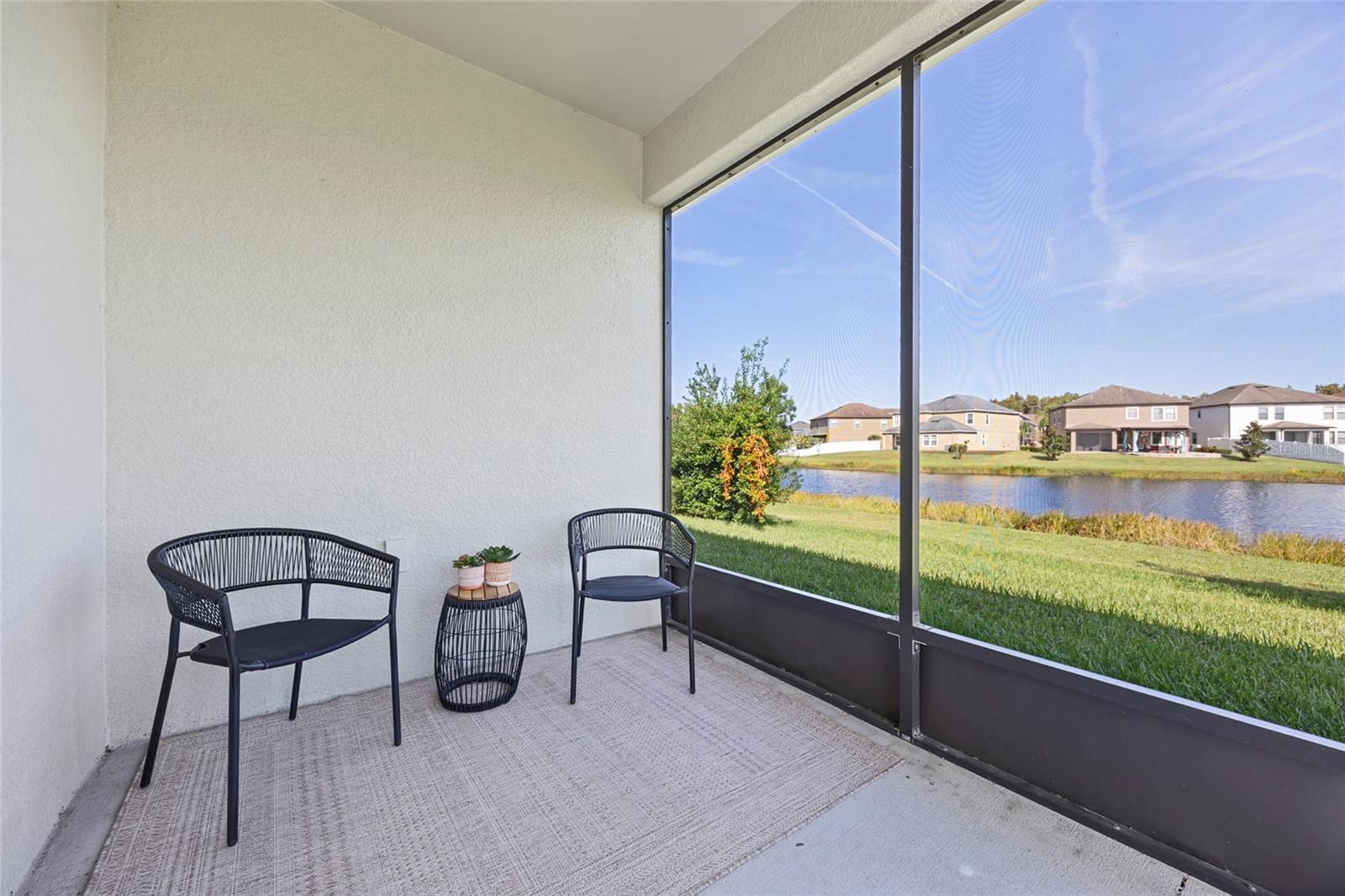 Back patio overlooking pond view