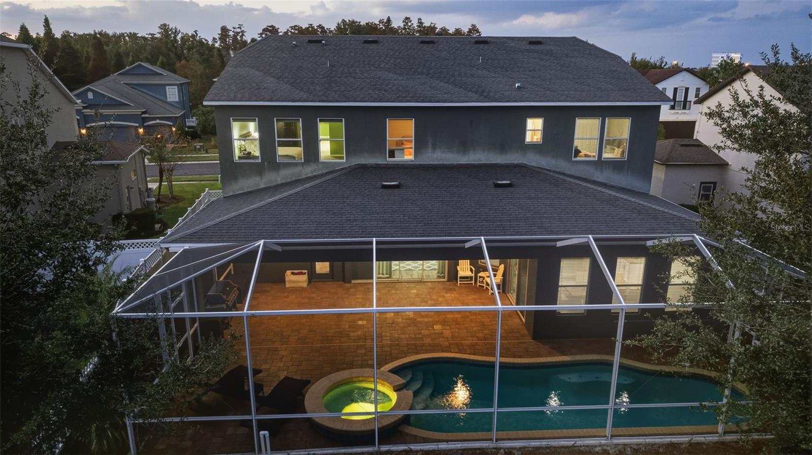 Twilight Aerial Backyard