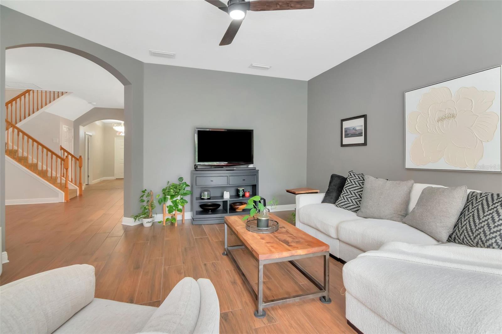 Family Room view from 8’ slider to rear exterior