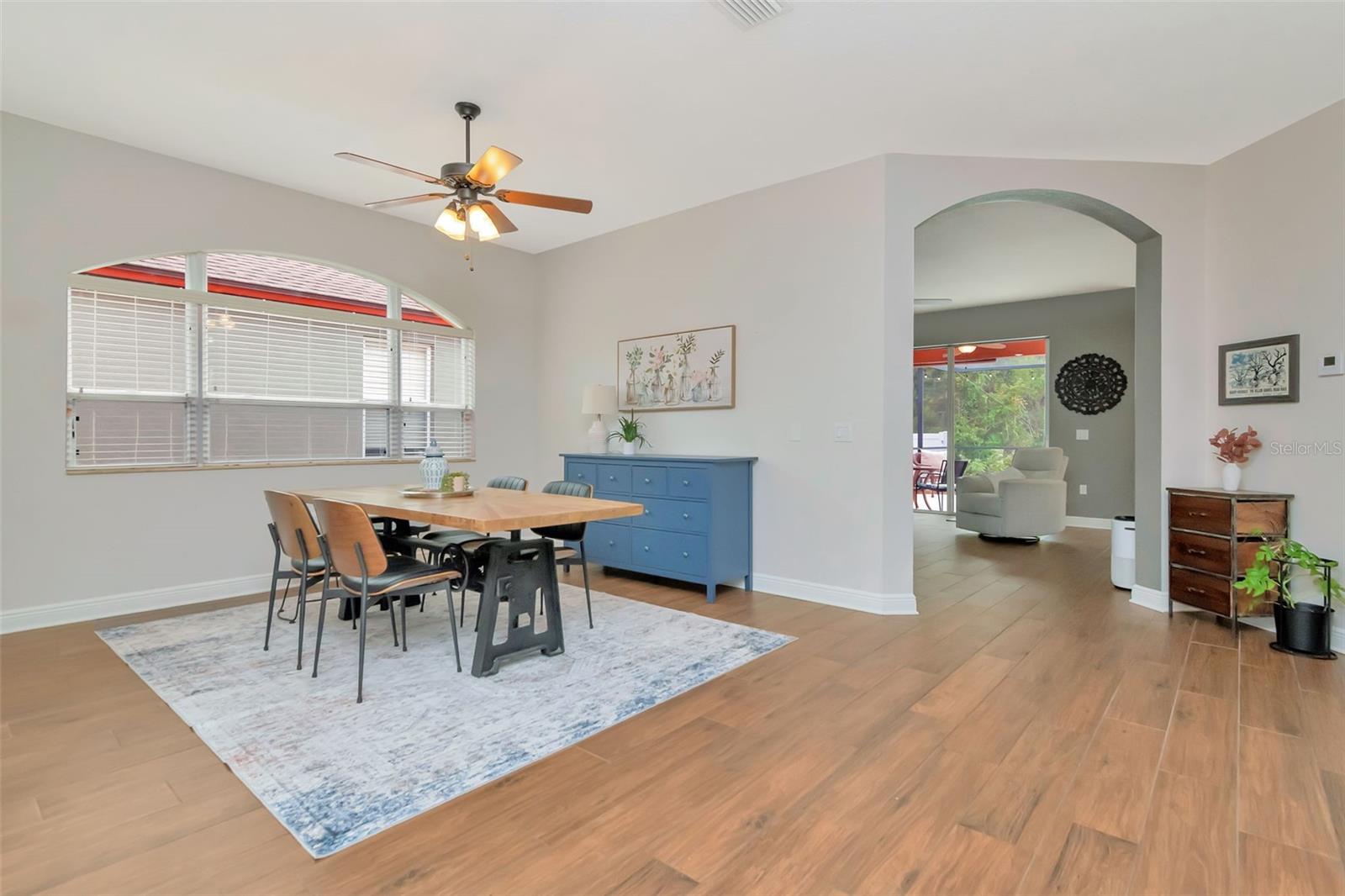 Dining room area view looking into family room
