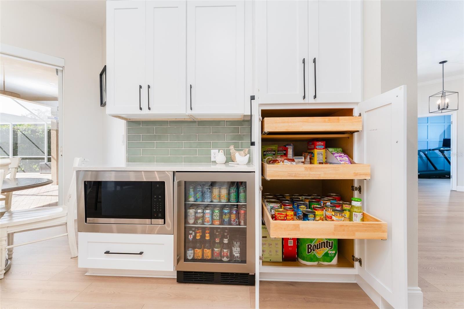 Beverage Center and Pantry with Custom Pull-out Drawers