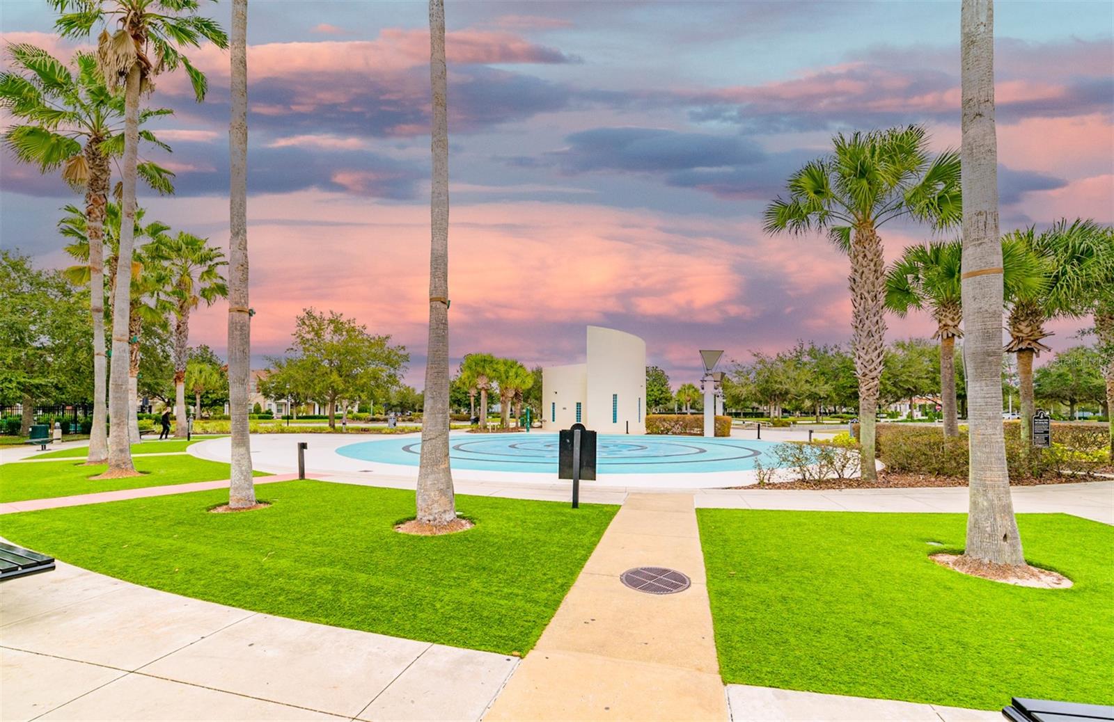 Park Square with Water Fountains