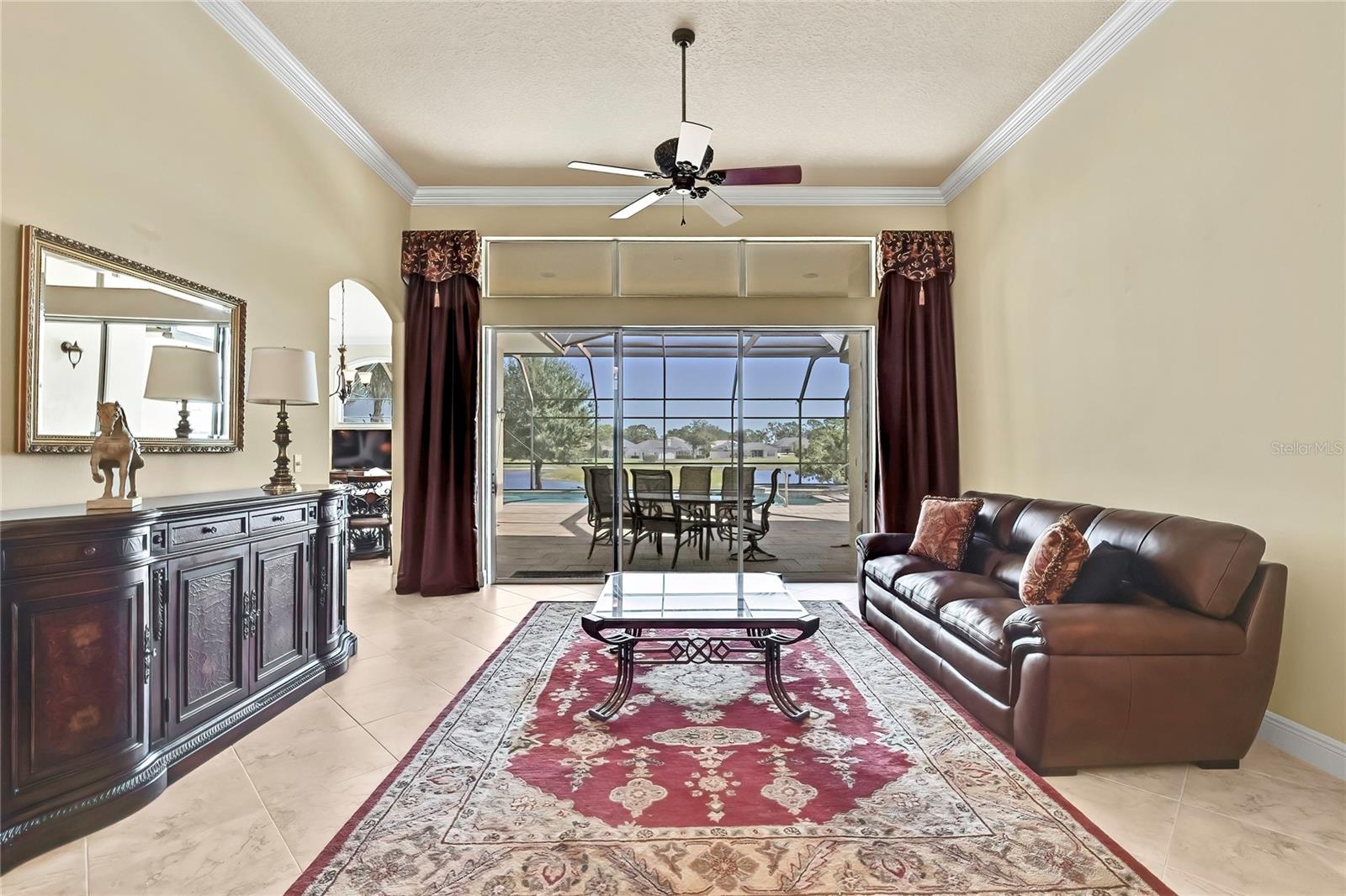 Living Room with sliders to pool with stunning views