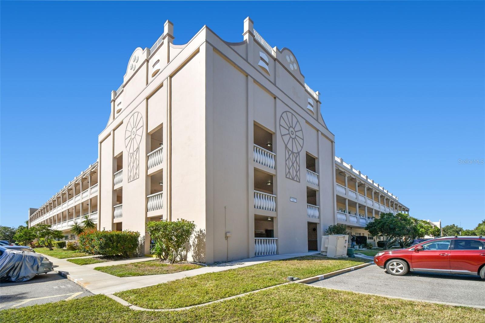 Corner of building which houses the elevator