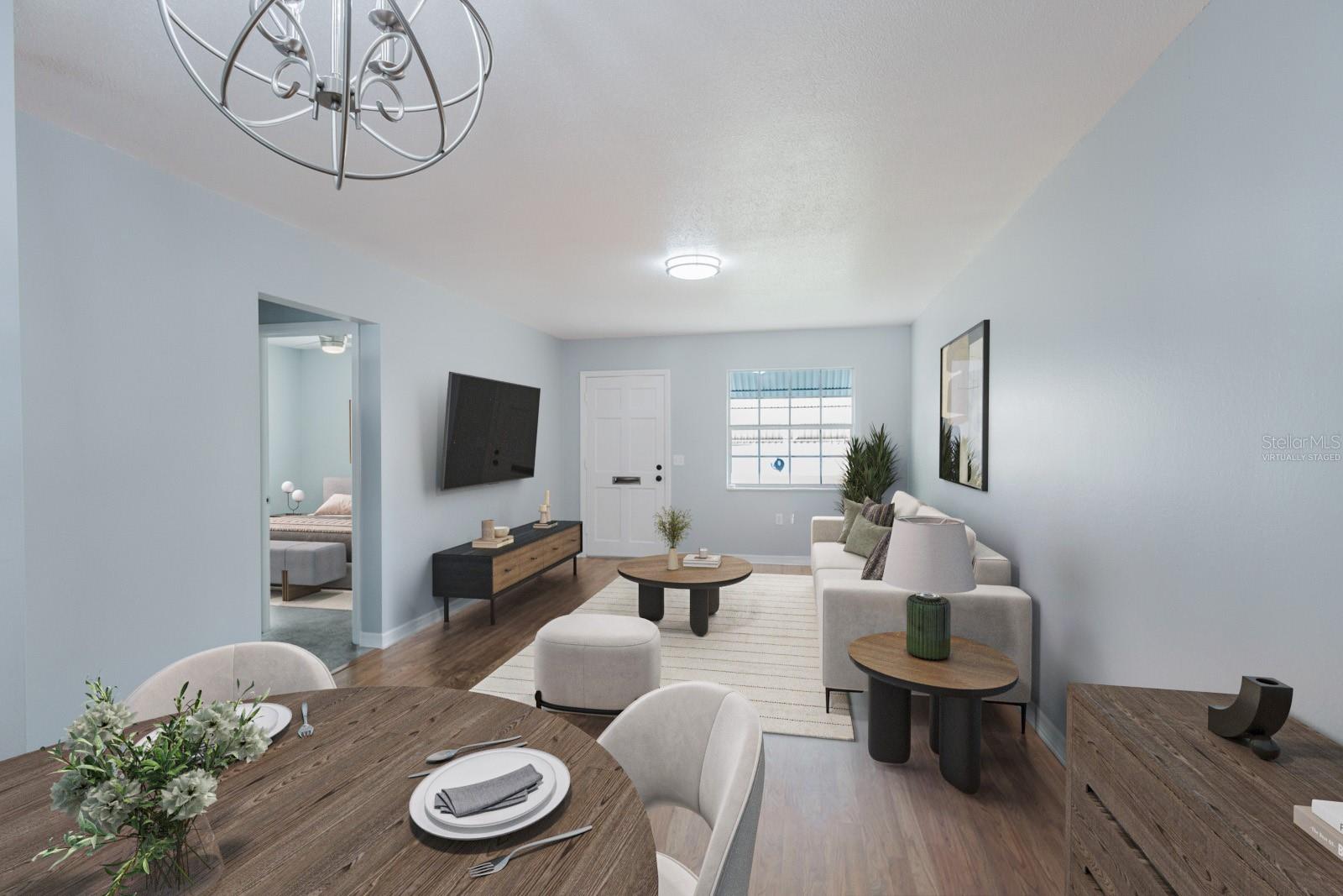 Living/dining virtually staged.