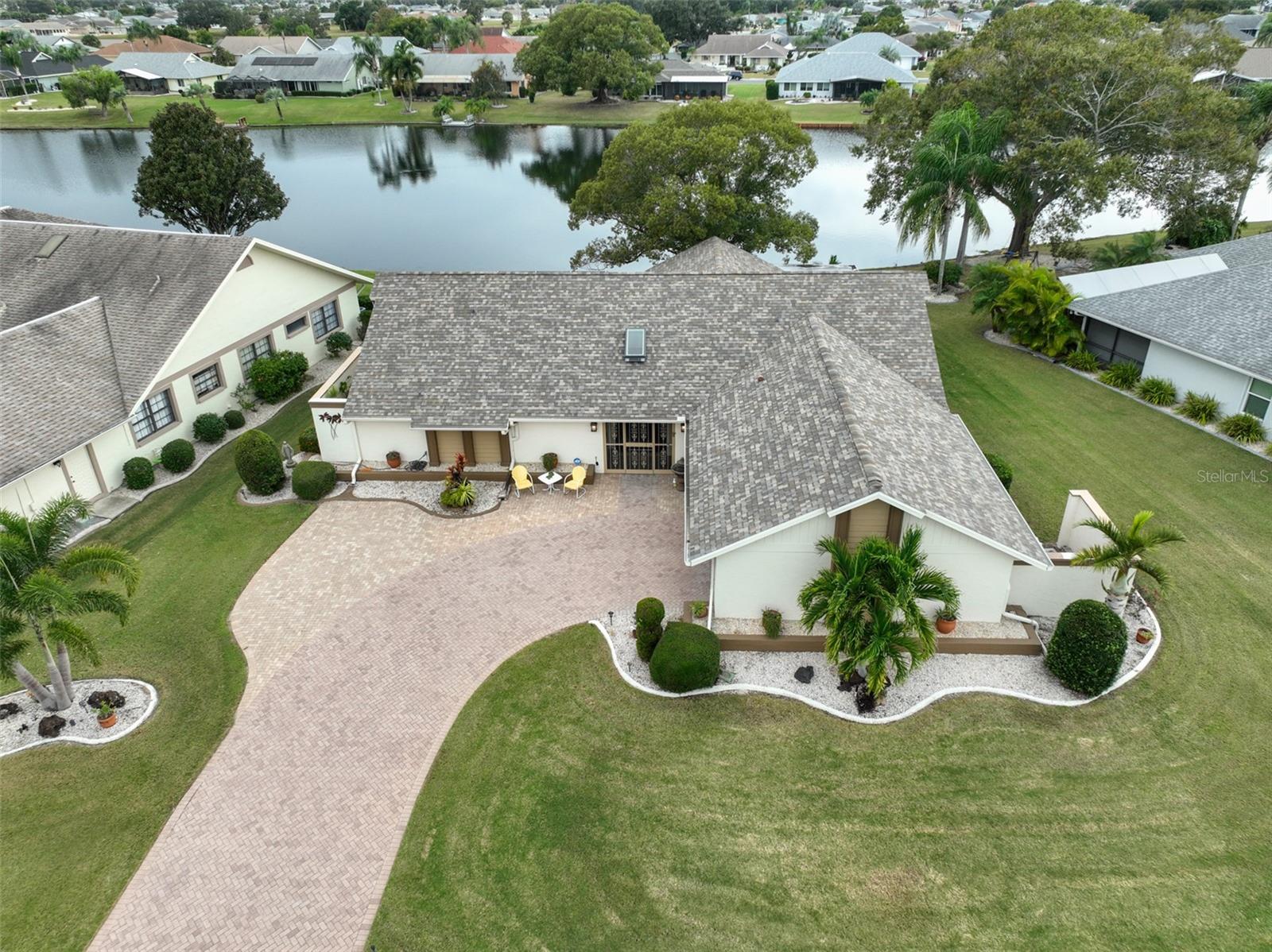 Aerial Front View, Large Paved Driveway, Added Parking Area, Gorgeous Lake View