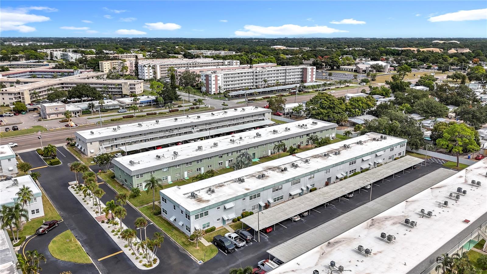 This aerial view shows how nicely maintained this association keeps its property.  Notice the well kept center islands.