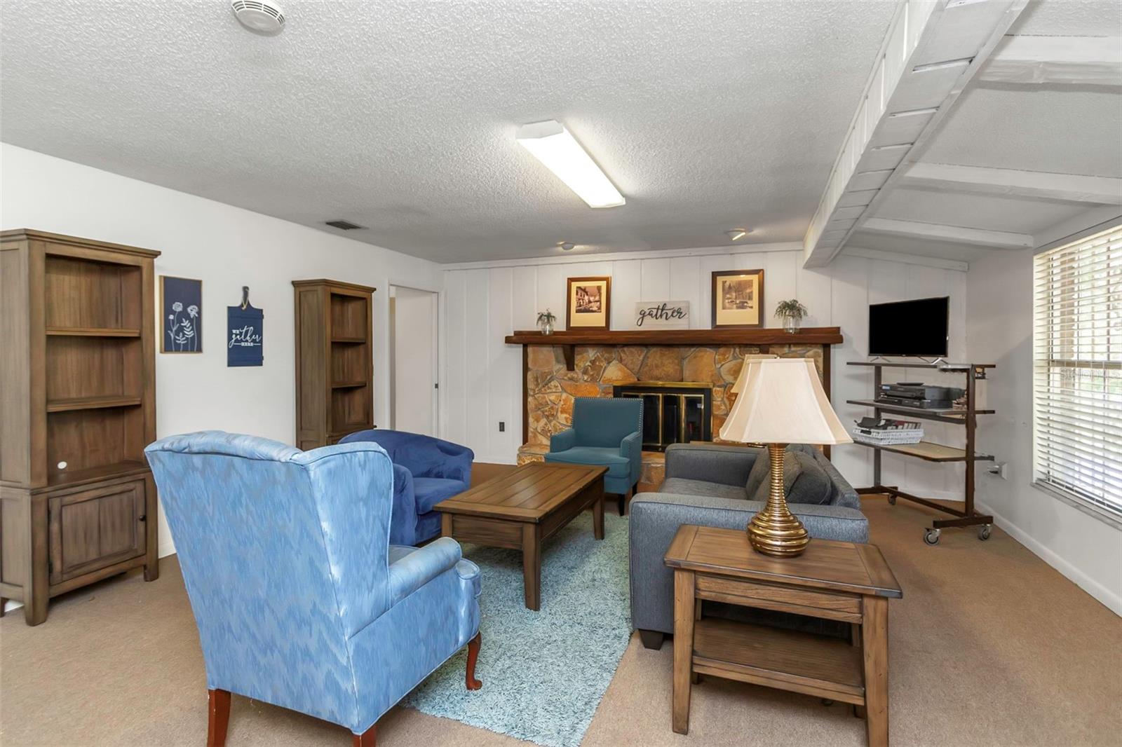 Family room view toward fireplace