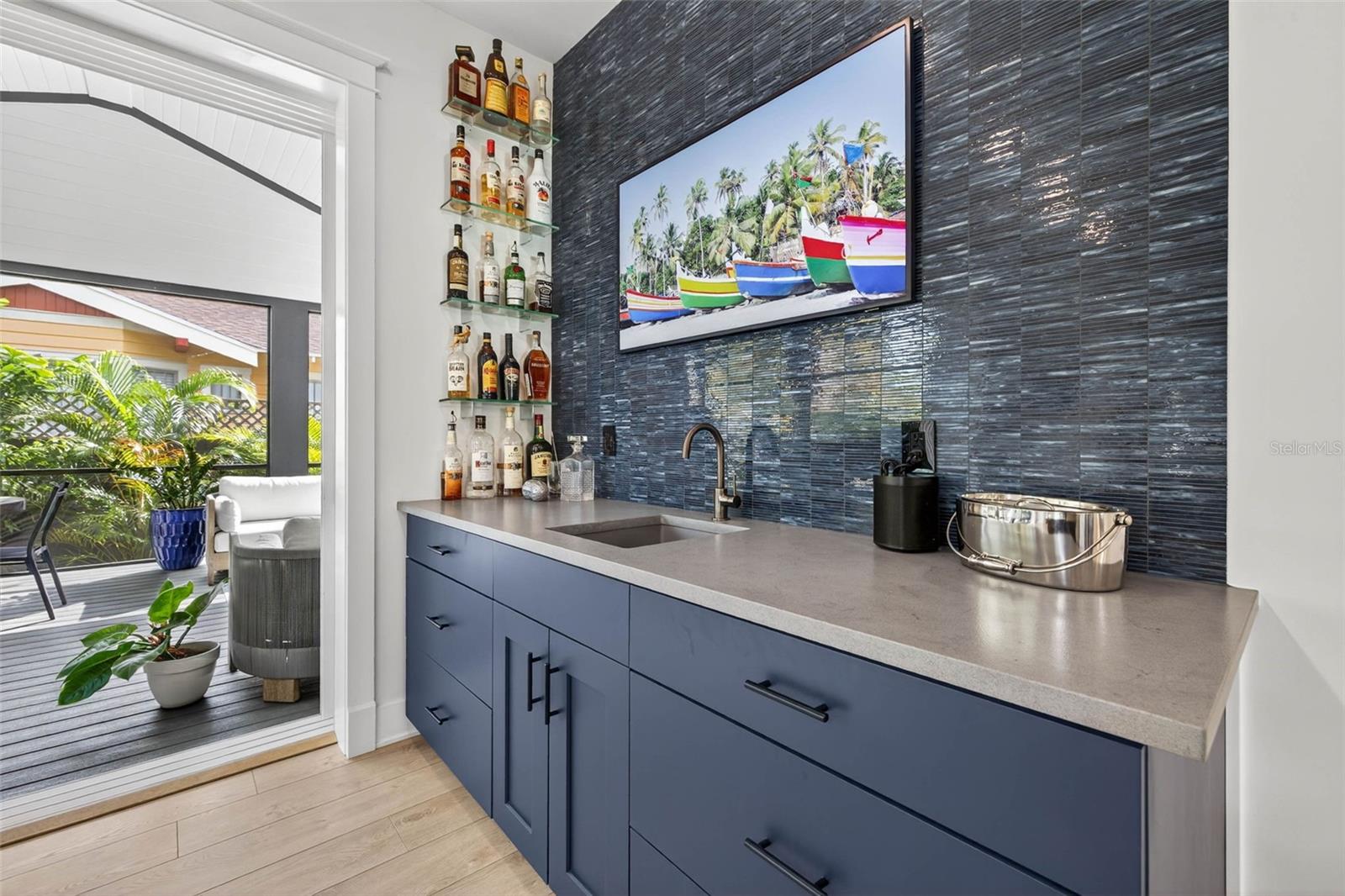 Wet Bar with Floating Shelves & Picture Television