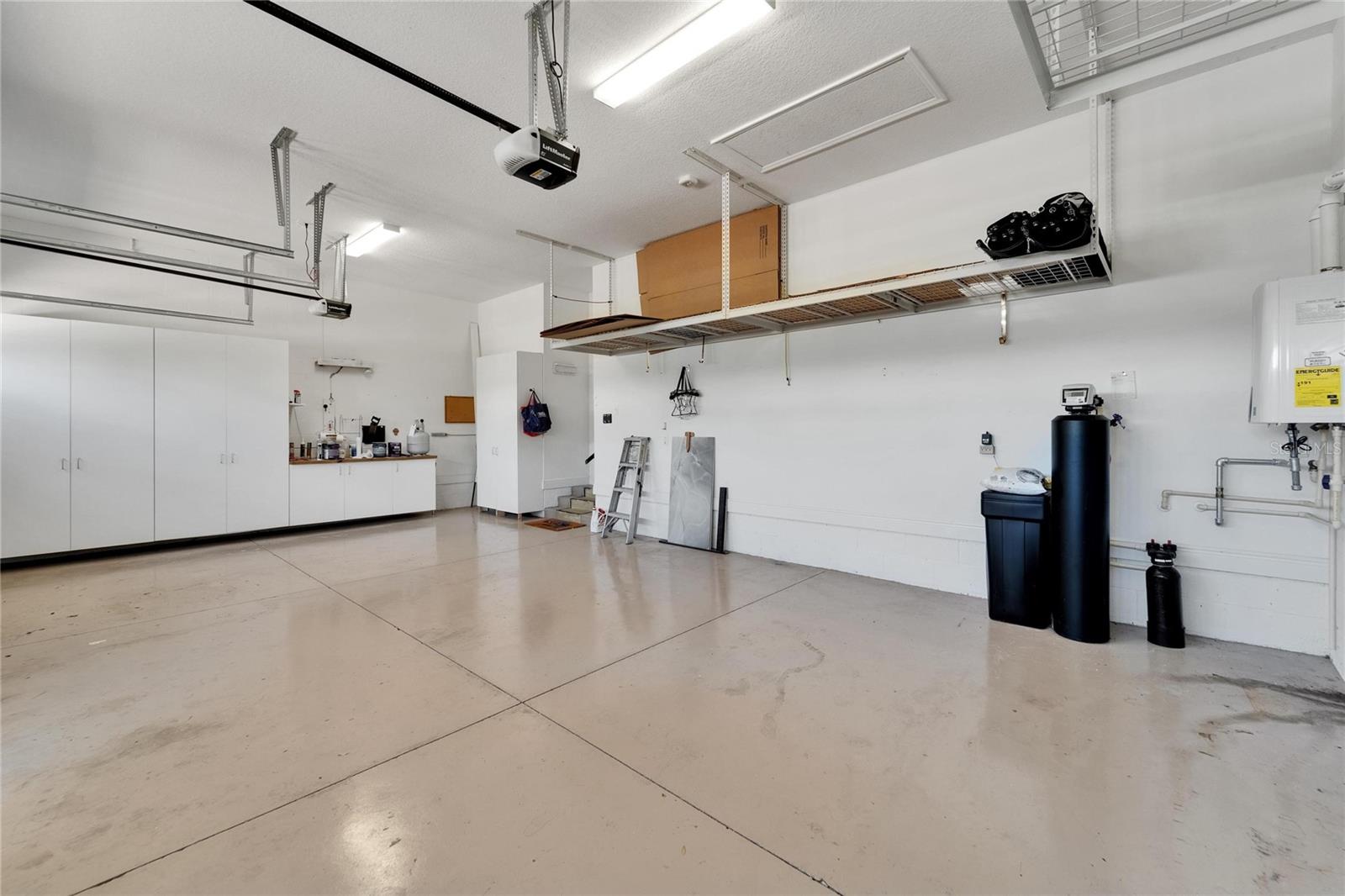 Garage with Work Bench and Overhead Storage