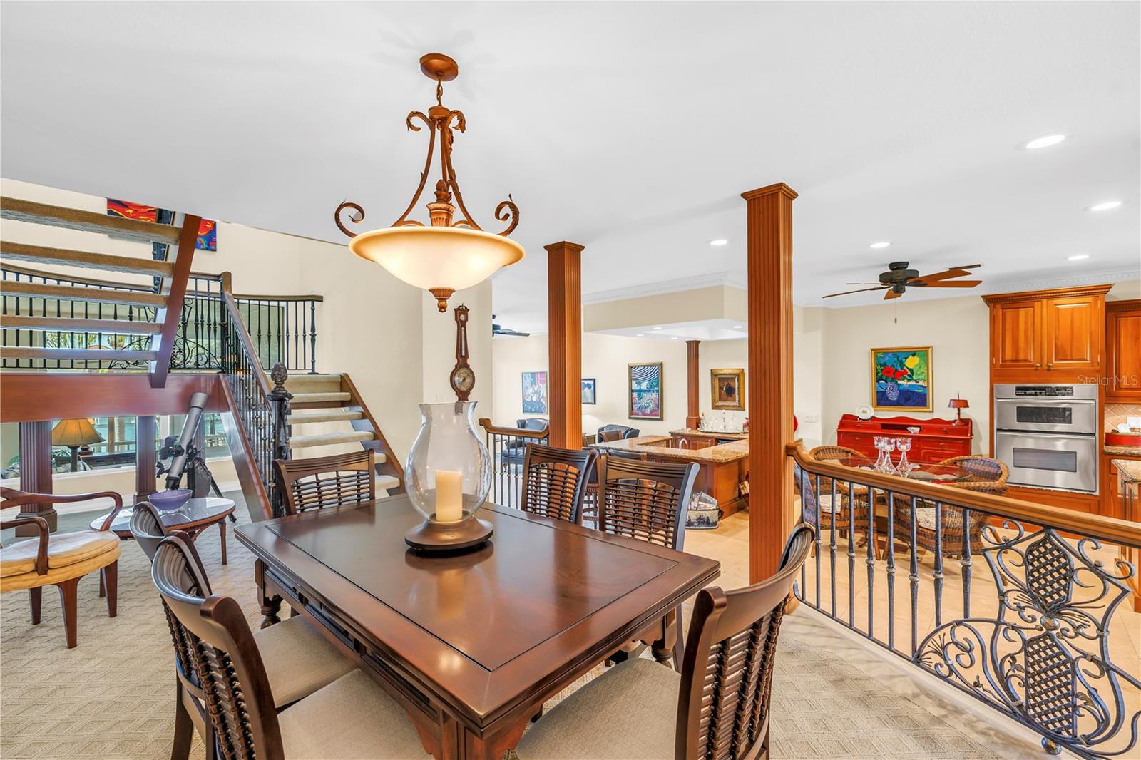 Formal Dining Room with beautiful wrought iron railing