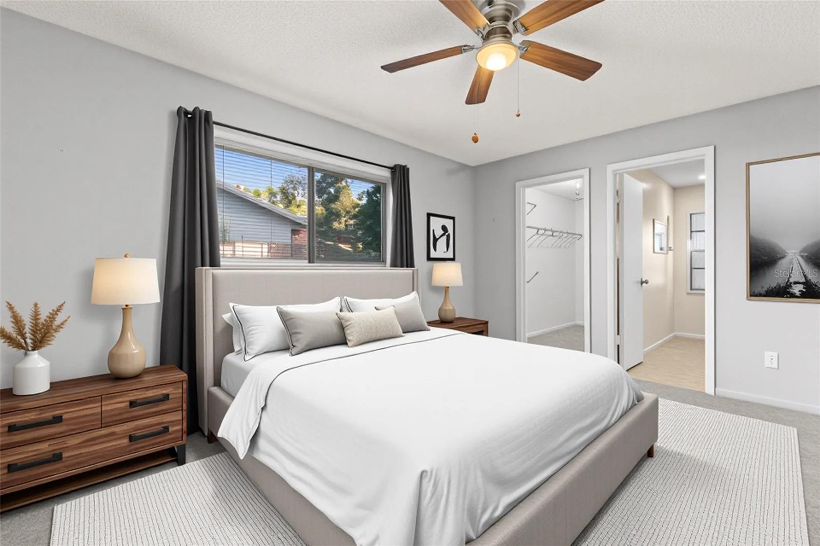 Primary suite staged