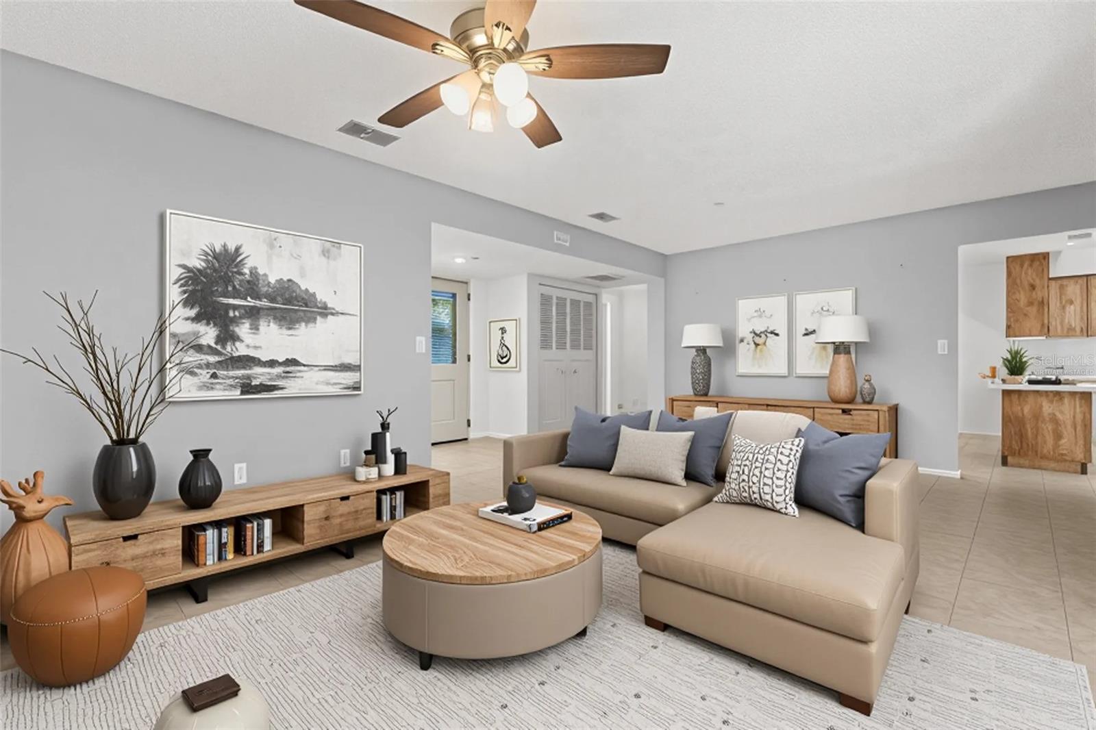 Living room virtually staged