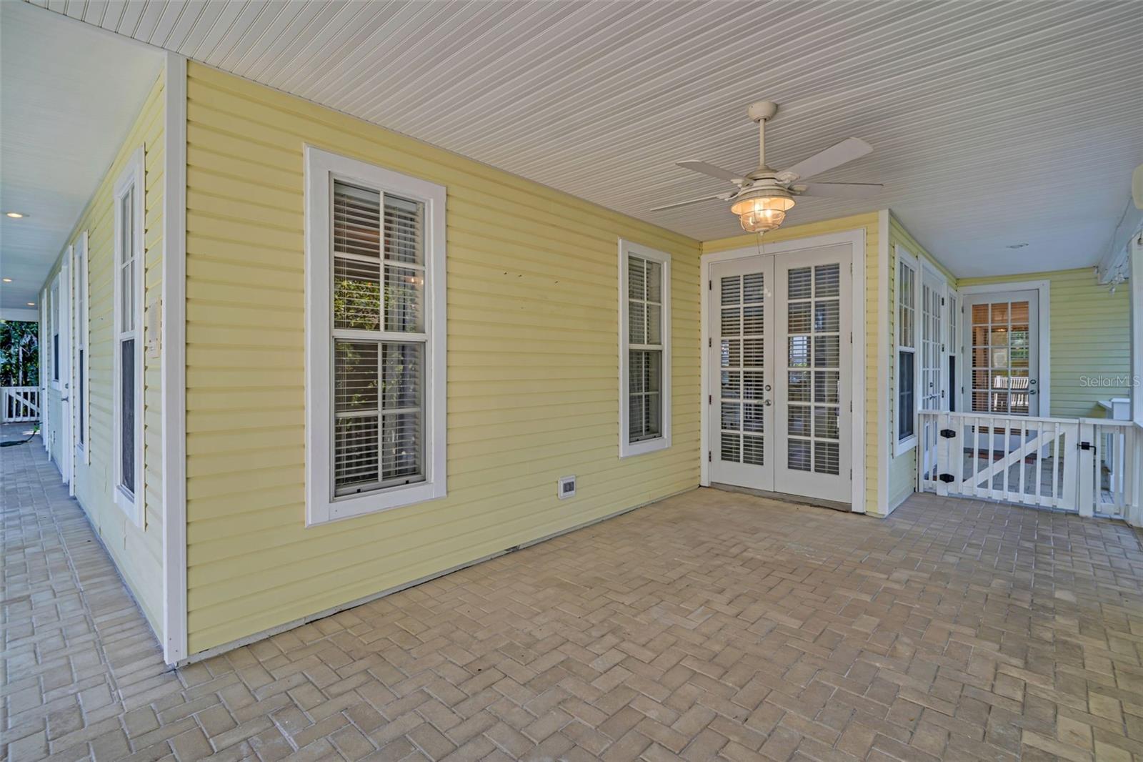 Outdoor patio space big enough for a large table set for casual outdoor dining~