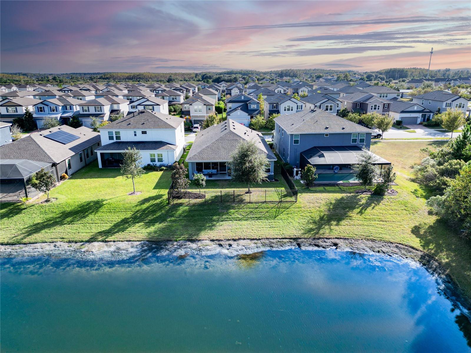 Aerial Backyard Pond Twilight