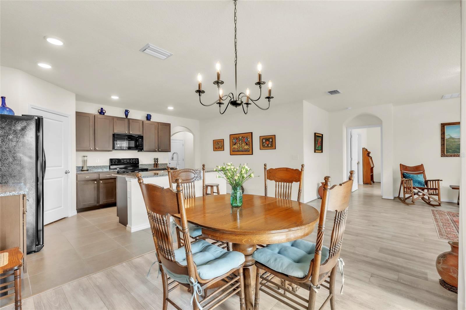 Dining with chandelier