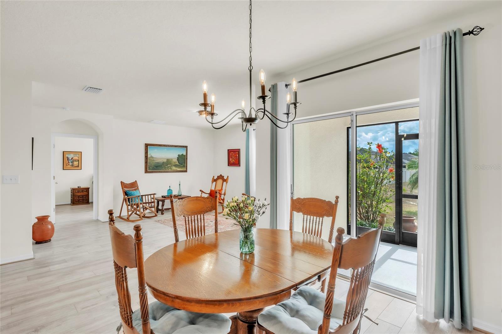 Dining with chandelier