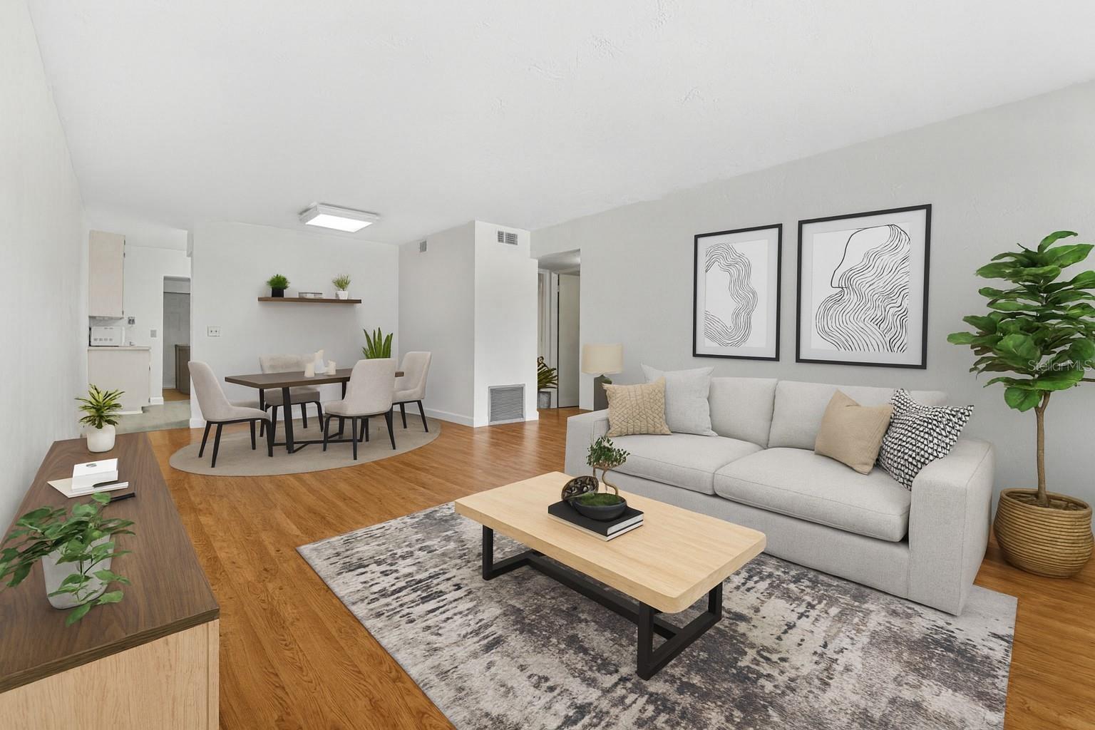 Virtual Staged Living/Dining Area