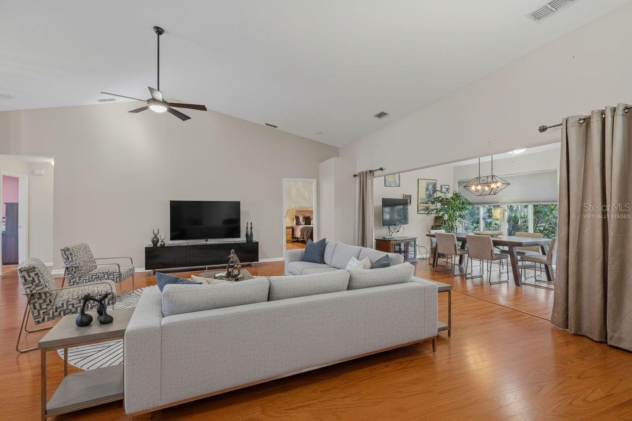 Updated Kitchen showcases eye-catching flooring.