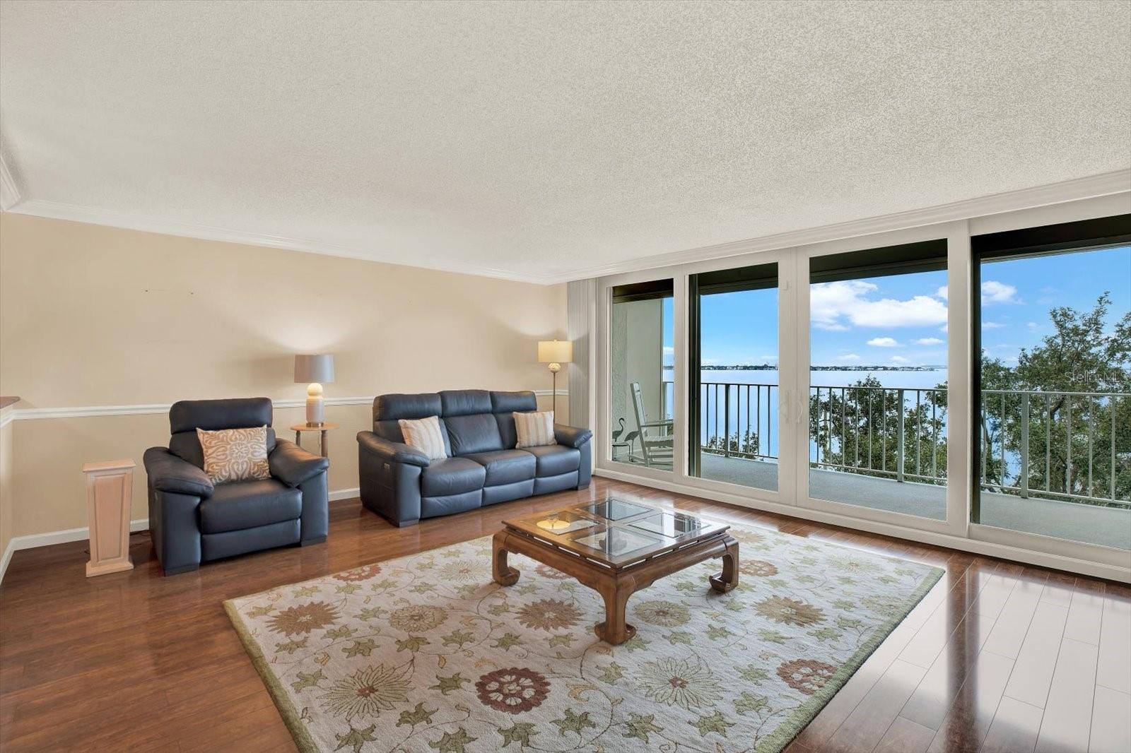 Living room with Bay views.