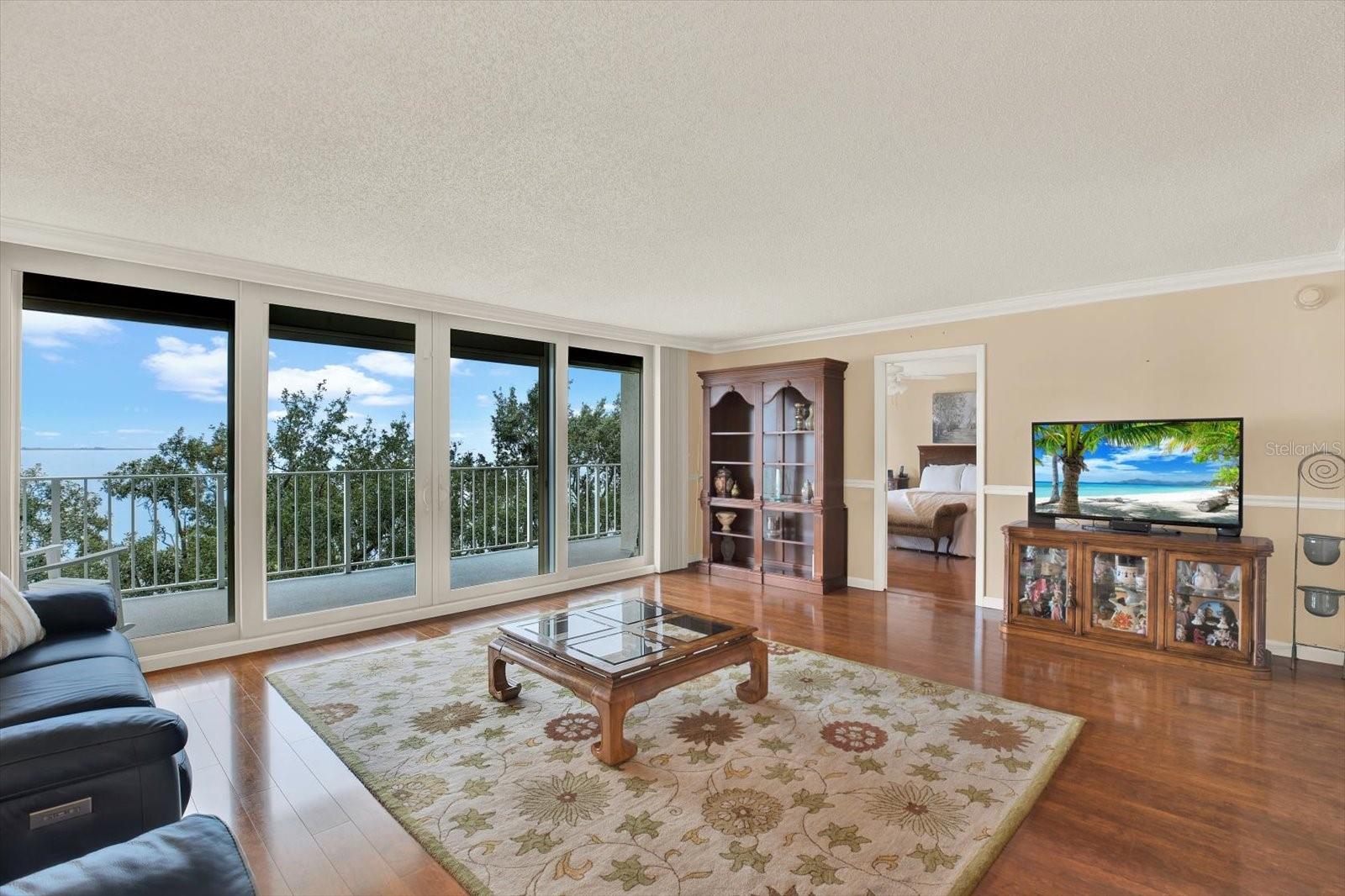 Living room with Bay views.