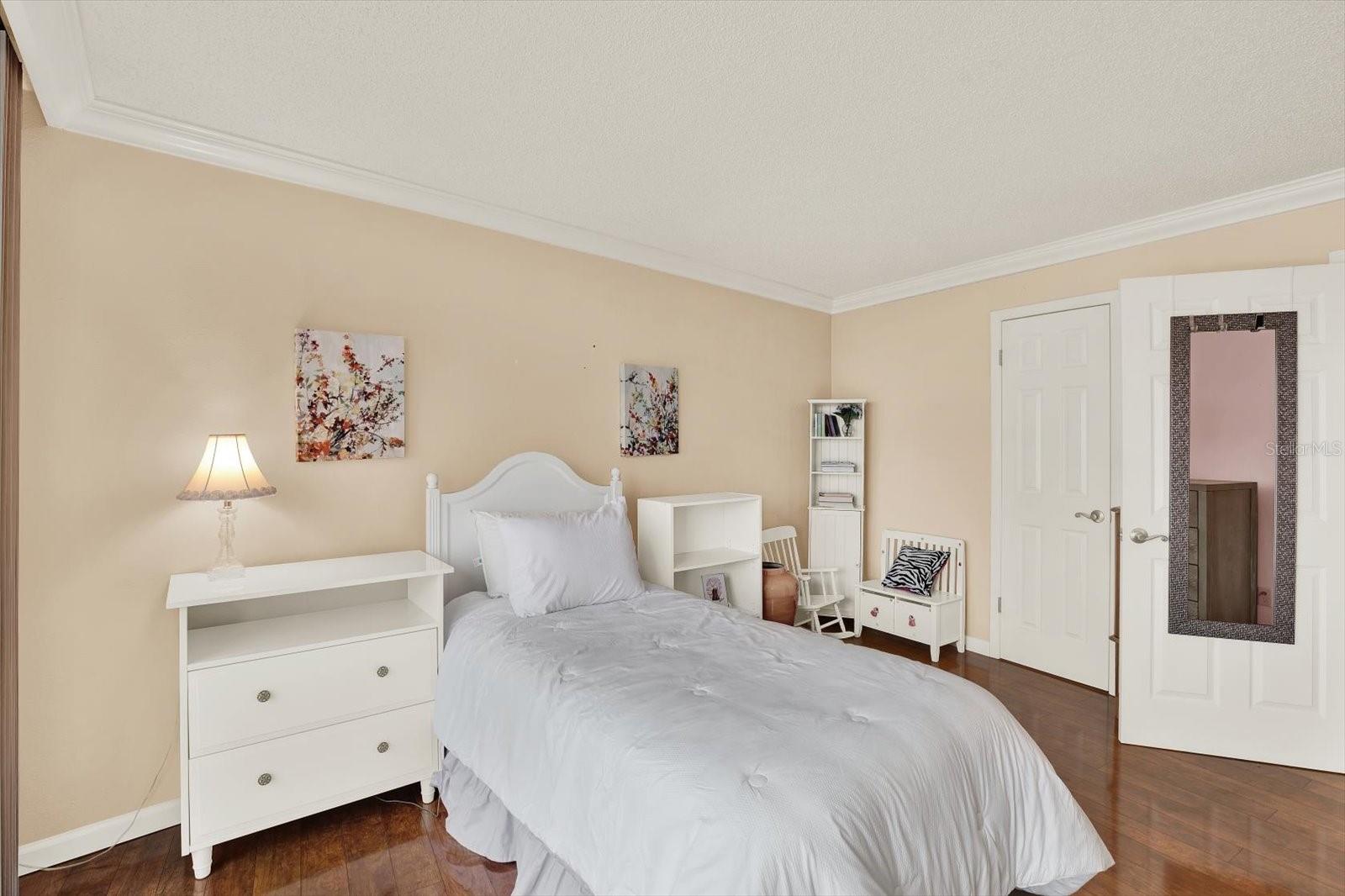 Second bedroom with a walk-in closet and ensuite bathroom with tub.
