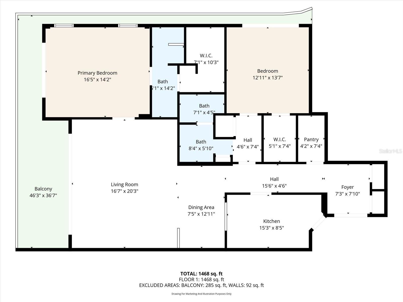 Floor plan with approximate room dimensions.