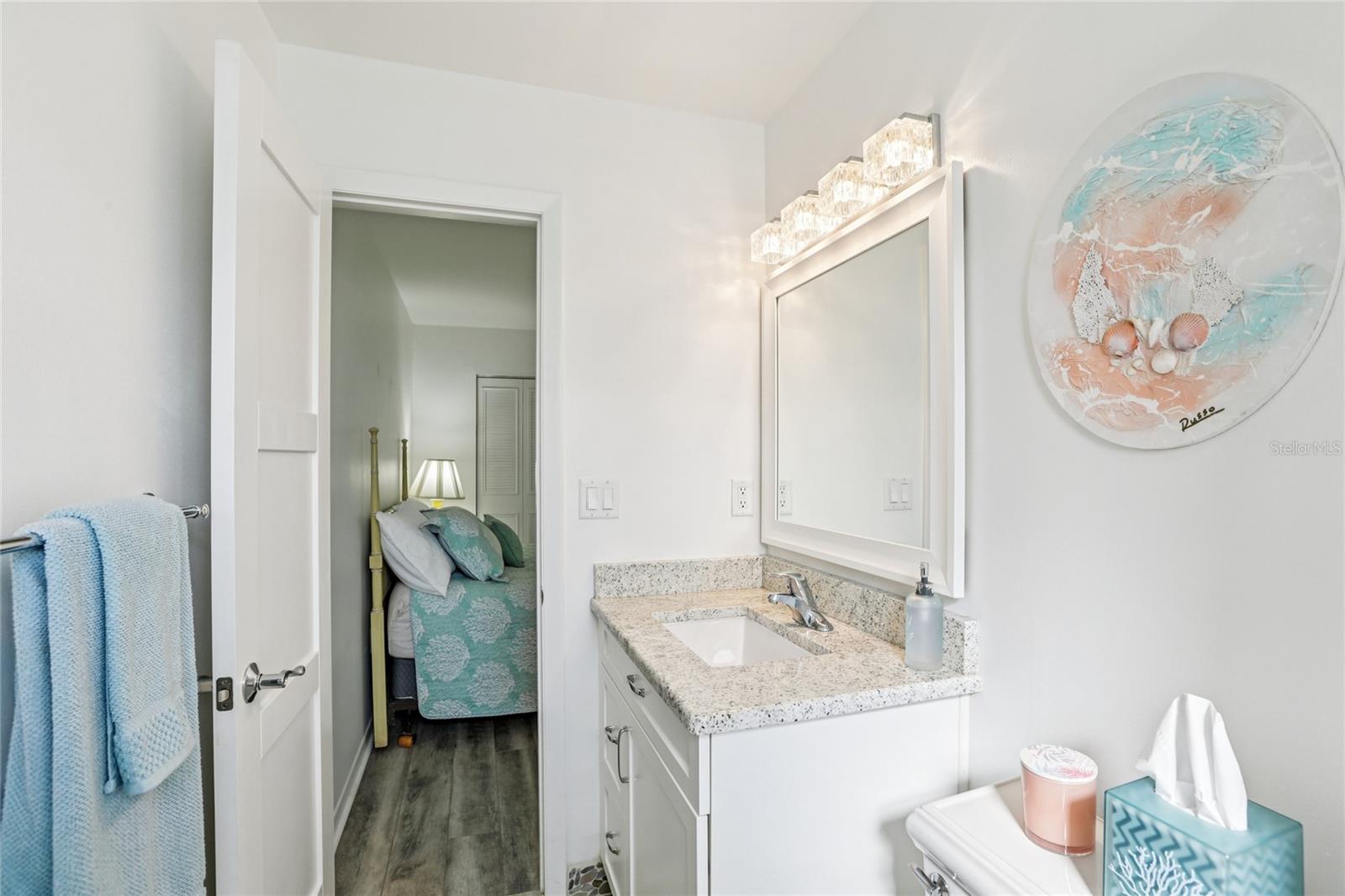 View from the ensuite bathroom looking into the primary bedroom.