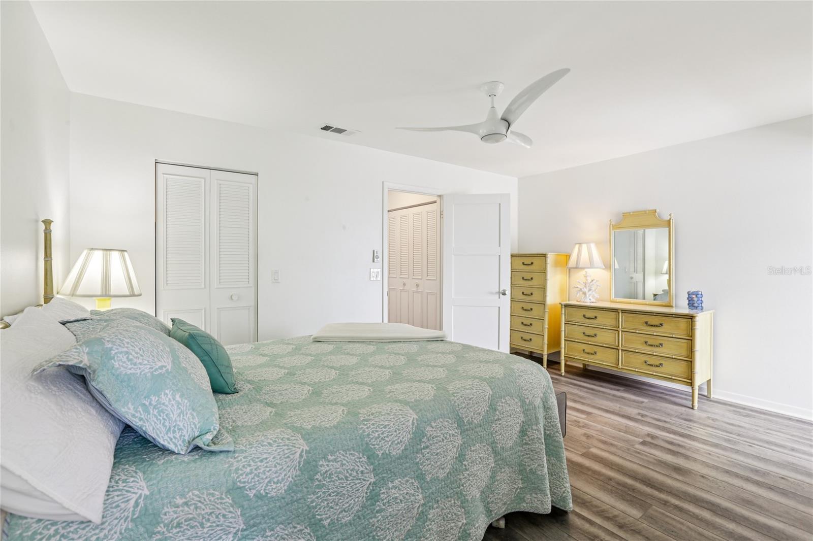 Just outside the primary bedroom on the right, there’s an additional hall closet.