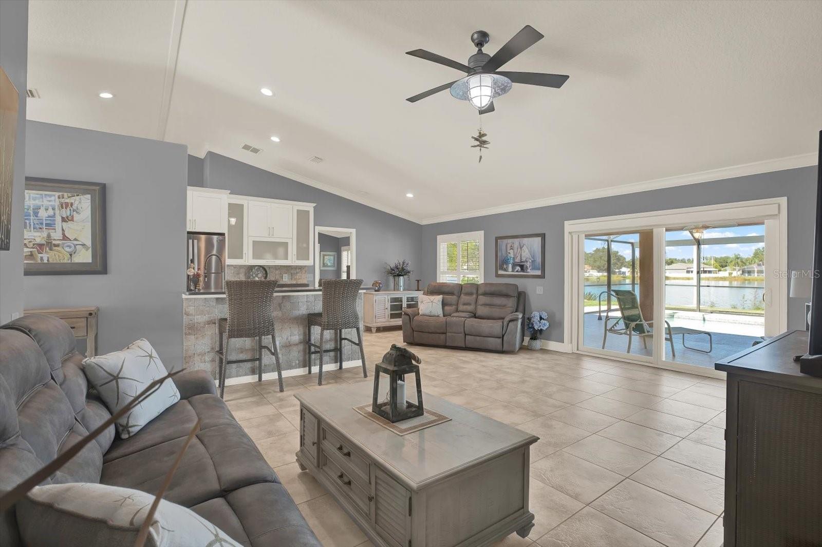 The split floor plan offers privacy for the additional two bedrooms that share a bath