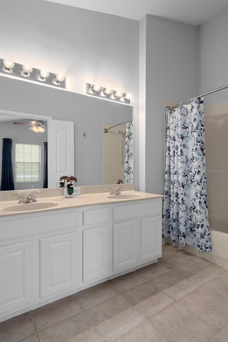 The Master Bathroom has dual sinks and a large vanity providing lots of storage space.