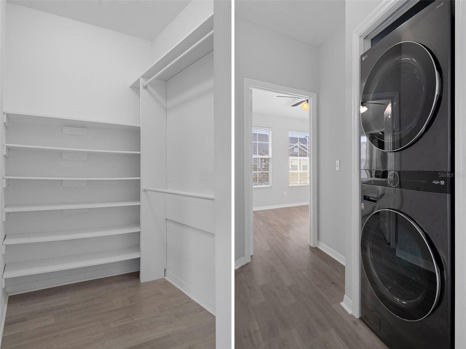 View 2 of the walk-in closet in the master bedroom and there is a washer/dryer in the hallway closet on the third floor