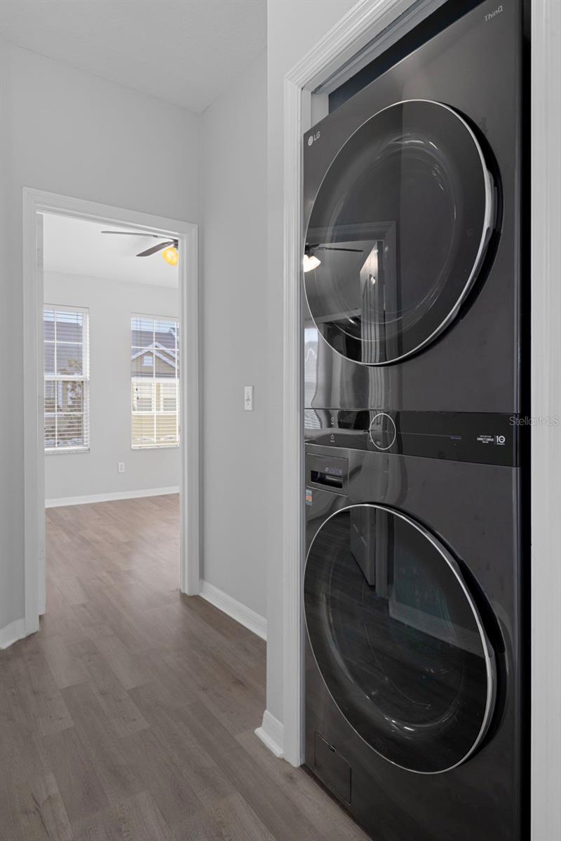 This stackable washer and dryer do stay with the home