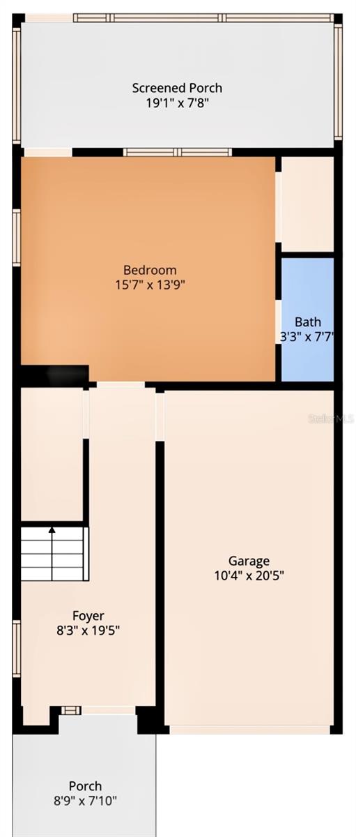 Floor Plan of the first floor of the townhome with measurements