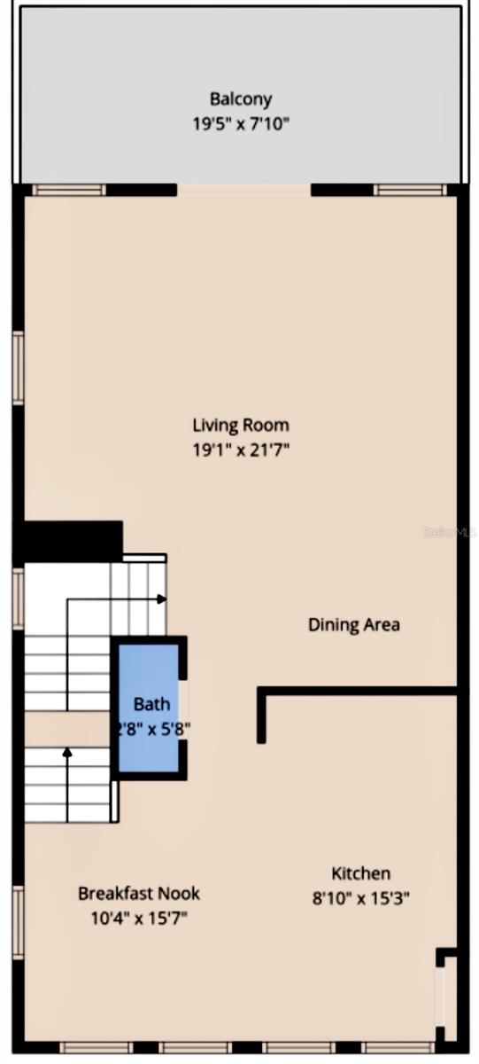 Floor Plan of the townhome of the second floor of the townhome with measurements