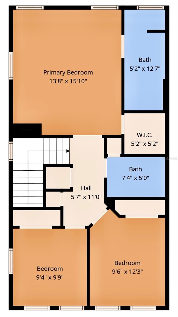 Floor Plan of the third floor of the townhome with measurements
