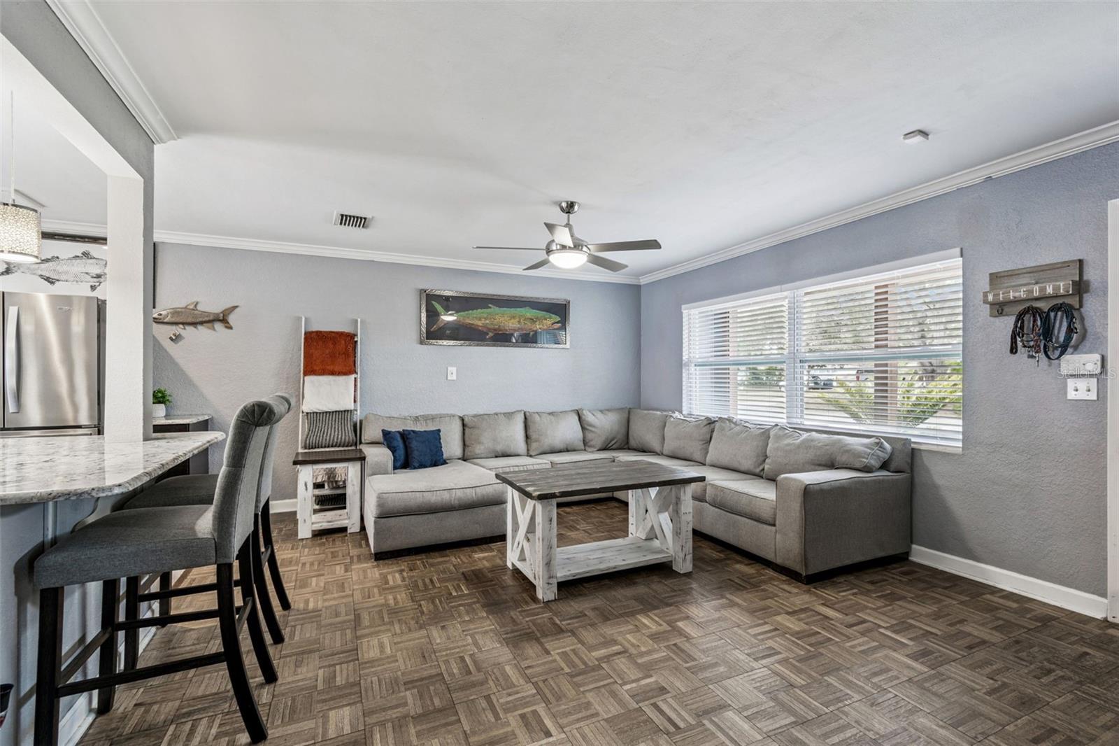 Living room. Front side of home