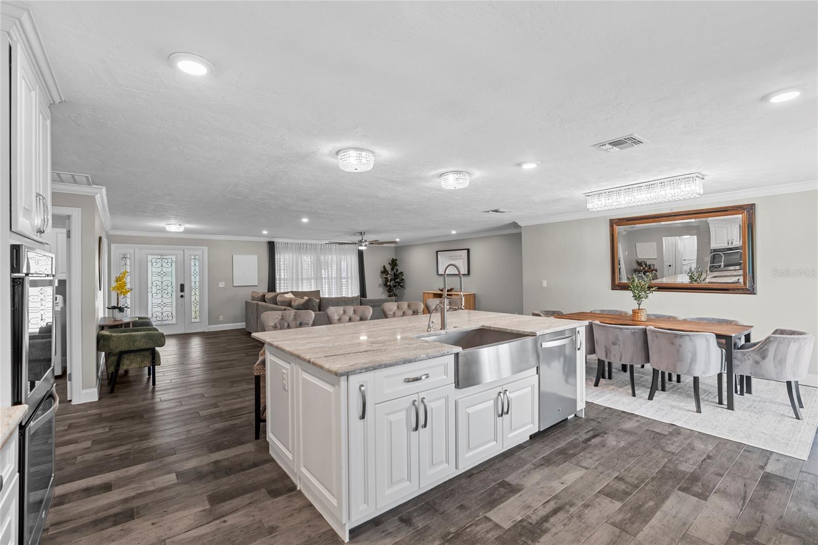 Kitchen with large island and open floor plan