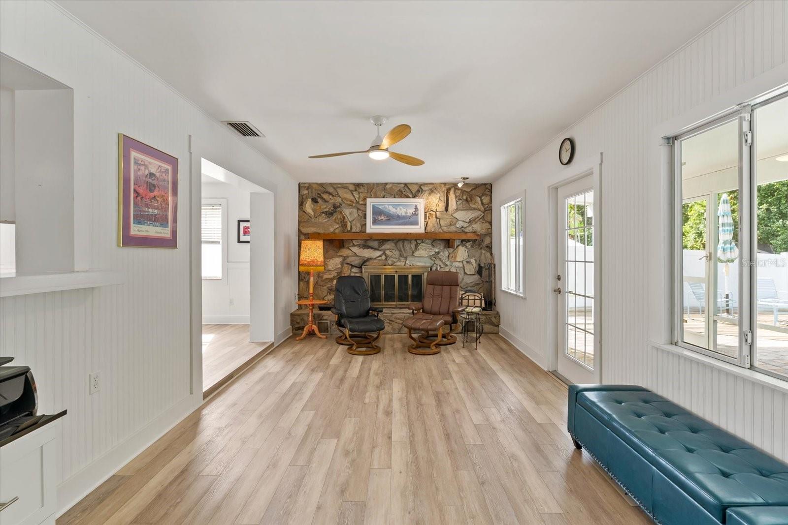 Family Room with wood burning fireplace