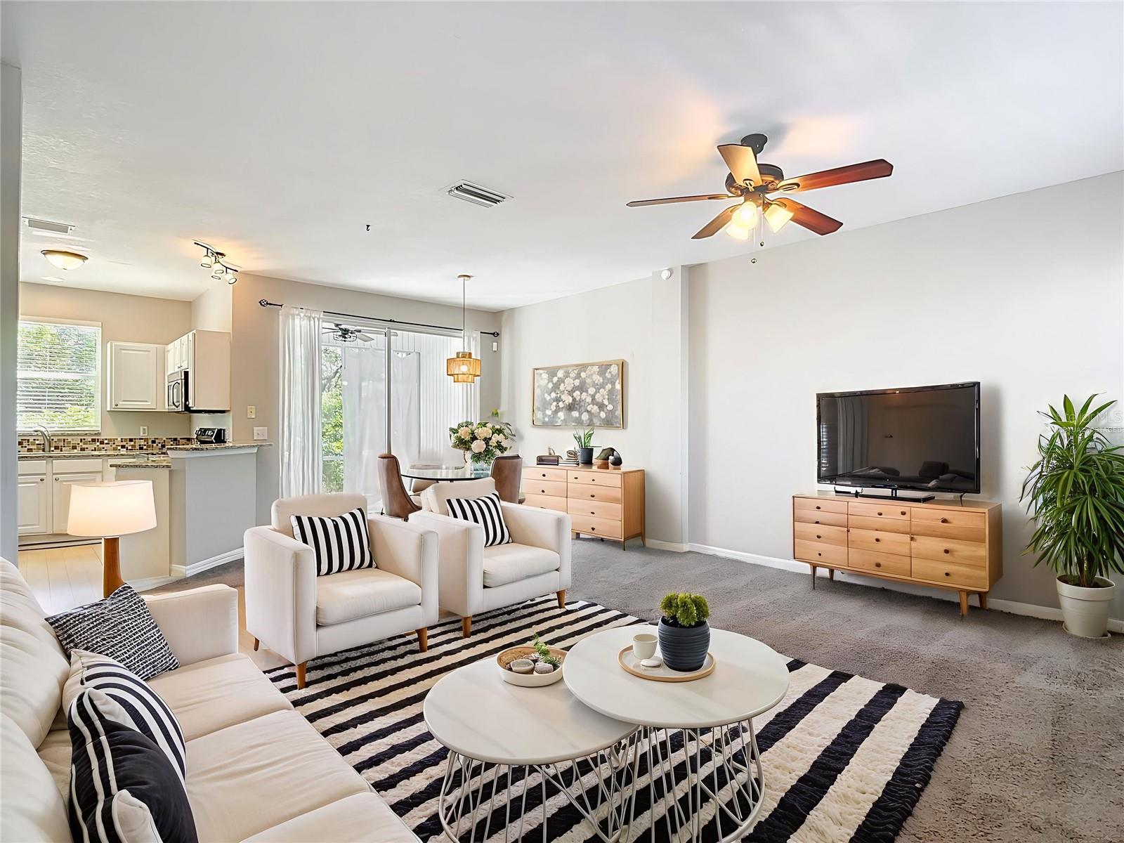 Virtually Staged Living and Dining Room