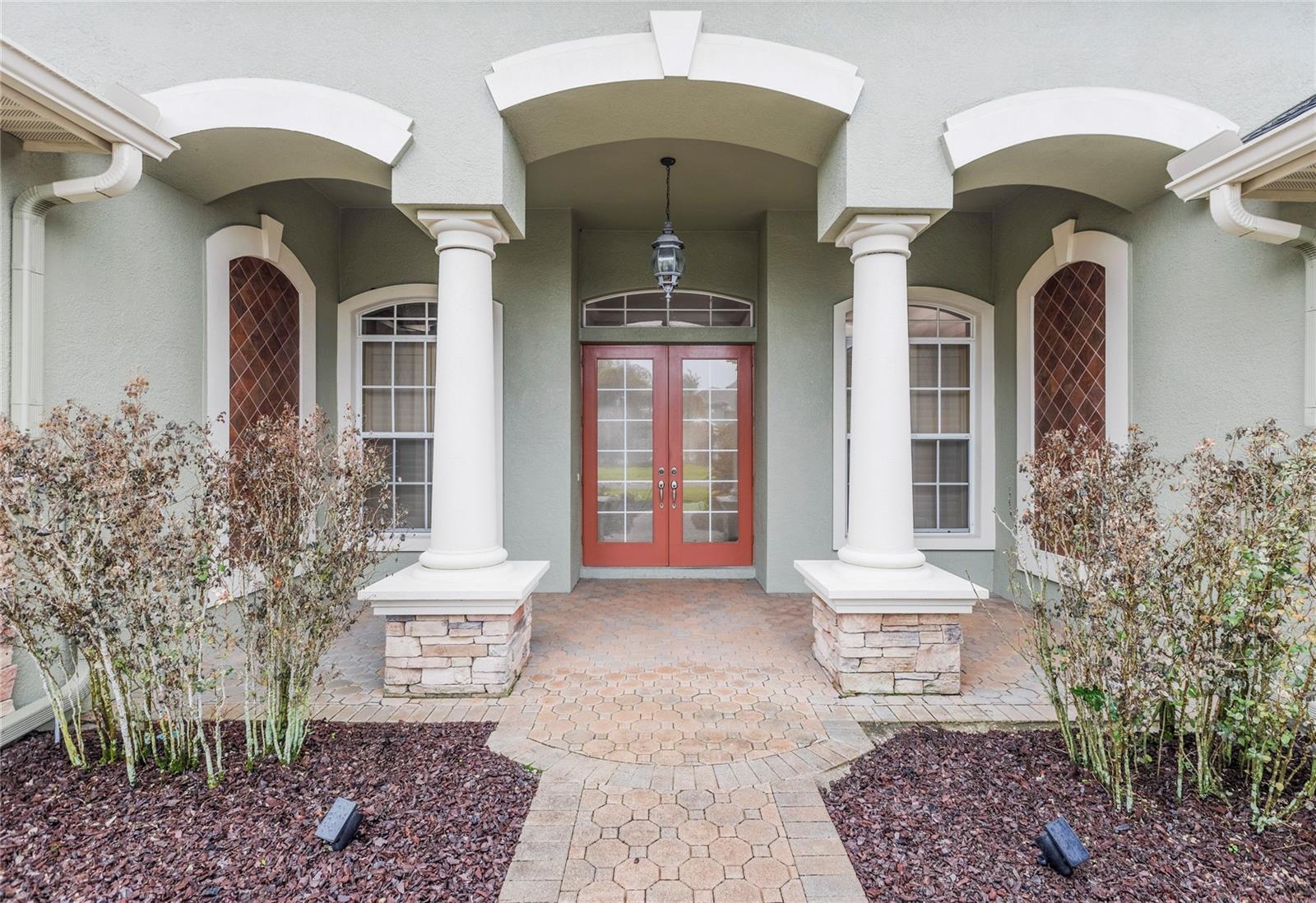 Double front doors and front patio