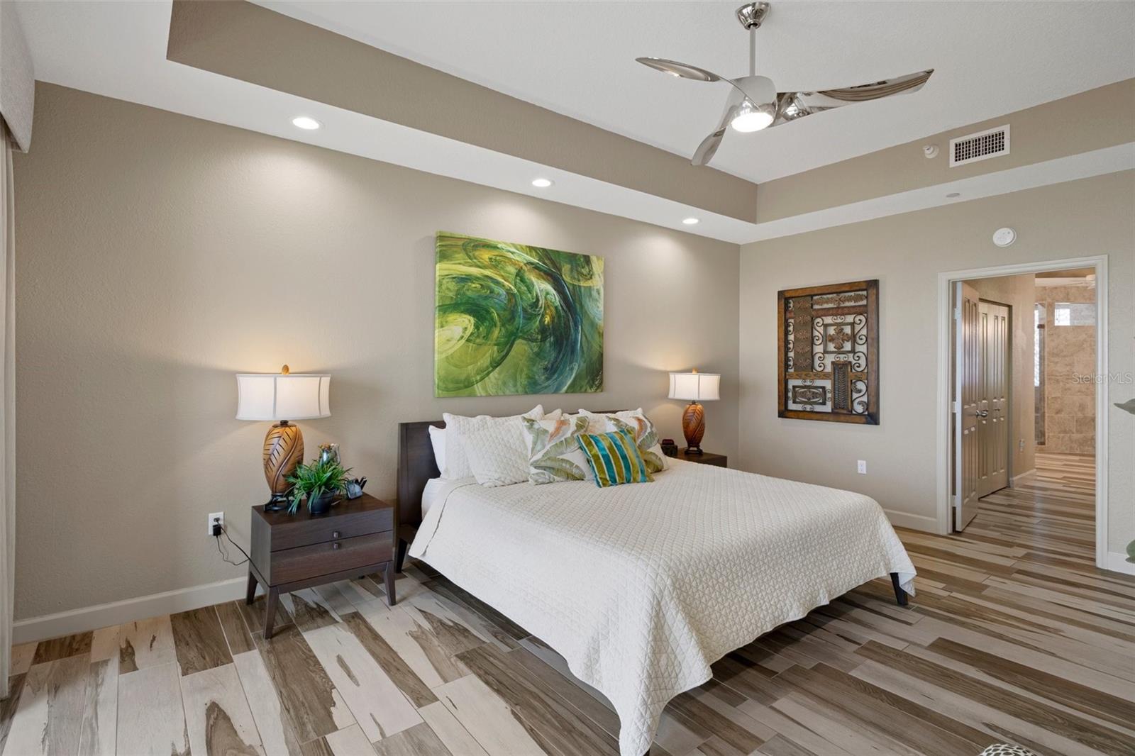 The primary bedroom has two walk-in closets.