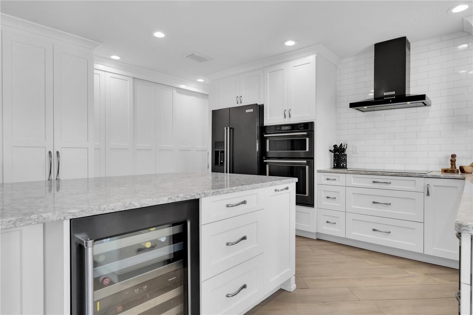 Island with built in wine refrigerator