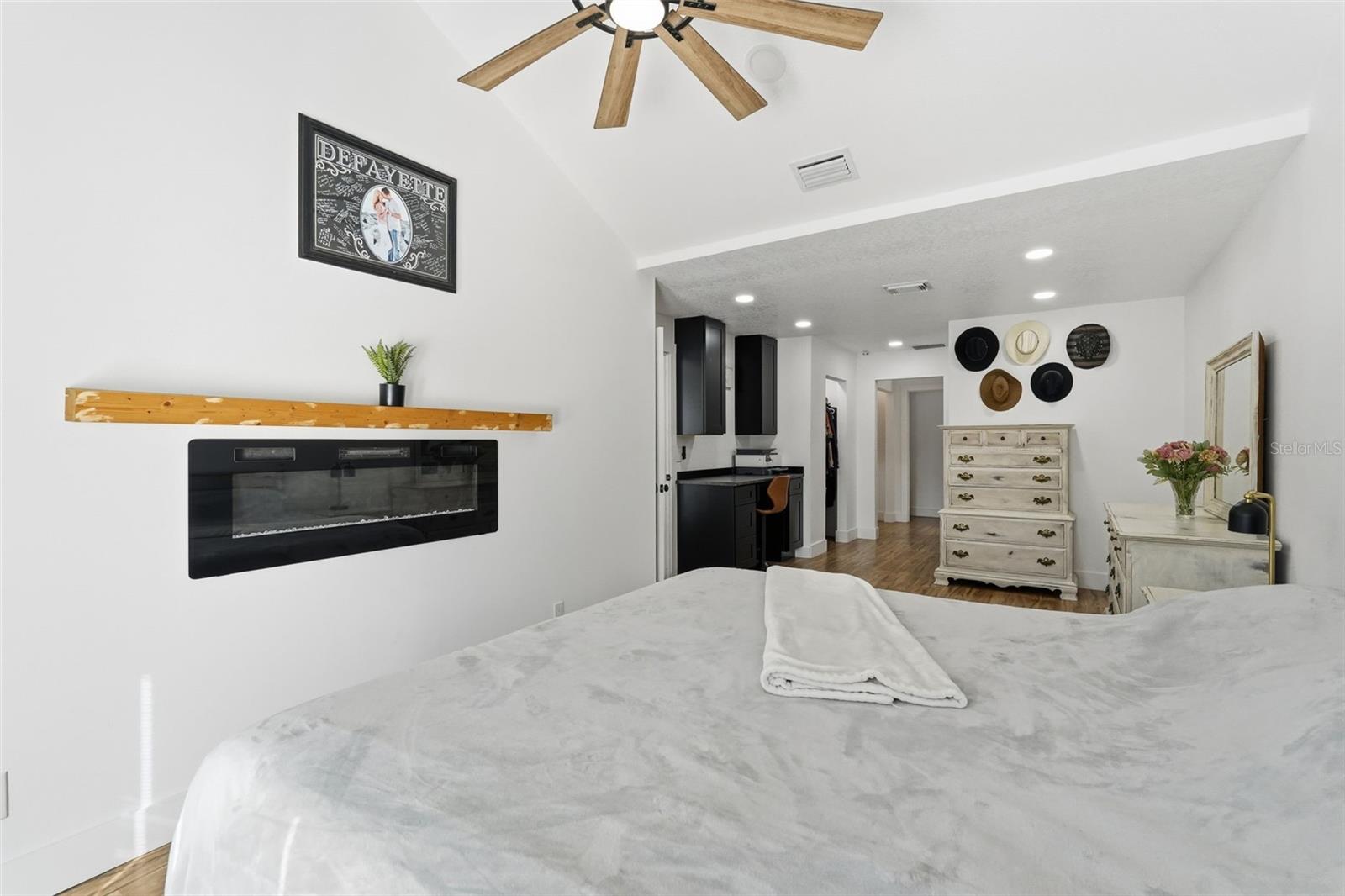 Fireplace in master bedroom.